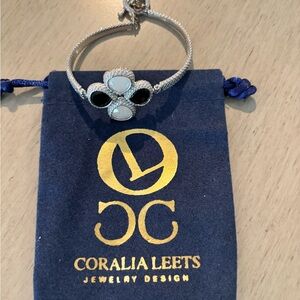 Coralia Leets clover shaped Silver, onyx and Opal Gemstone Bracelet